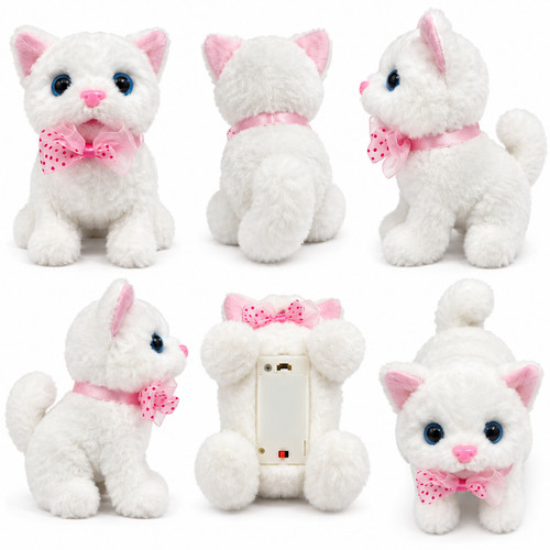 Interactive white plush cat - white,